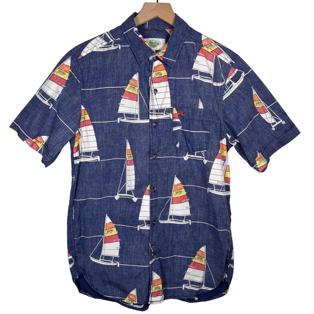 Hobie by Hurley Sailboat Print Shirt Men’s Medium Nautical Surf Button Up